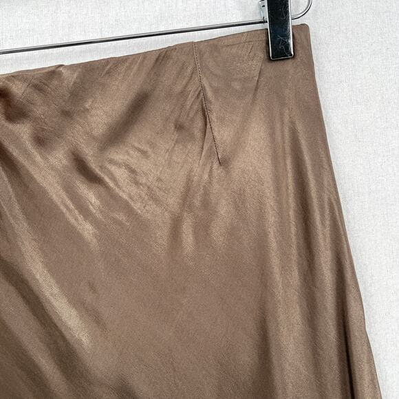 ENZA COSTA Satin Bias Cut Skirt Womens Small 1 Shiitake Brown Midi Pull on Slip - Picture 14 of 16